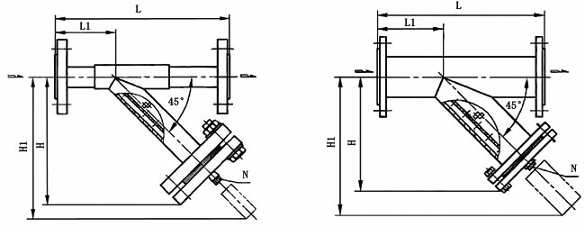 SRY管道用三通Y型過濾器結(jié)構(gòu)示意圖