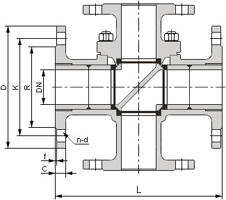 四通球閥結構示意圖