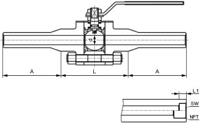 加長焊接端高壓球閥結構示意圖
